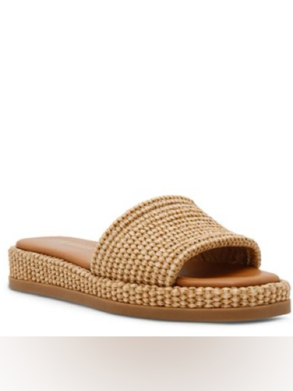 Steve Madden Boadwalk Natural Woven Slide Sandals in Cognac size 10